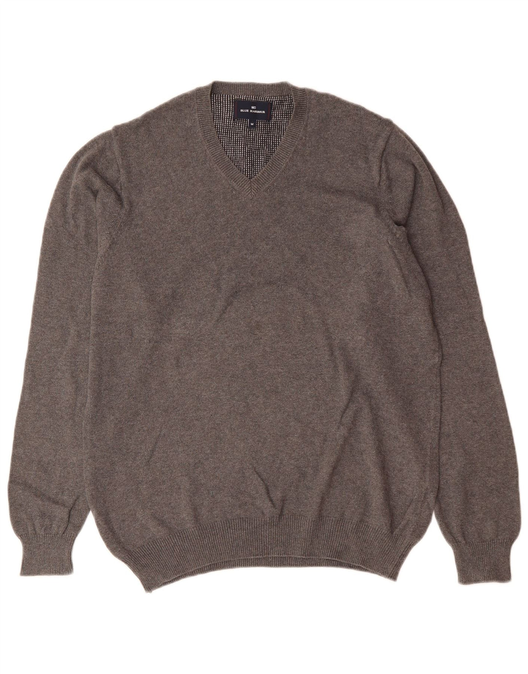 Maglione da uomo Marks & Spencer con scollo a V blu Harbour in cotone grigio medio
