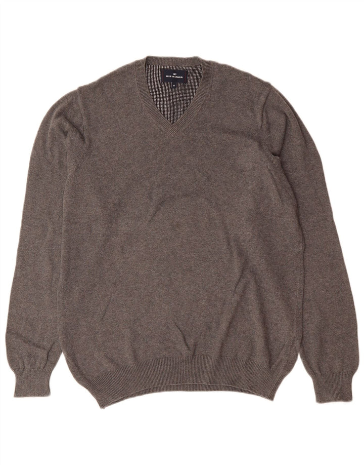 Maglione da uomo Marks & Spencer con scollo a V blu Harbour in cotone grigio medio