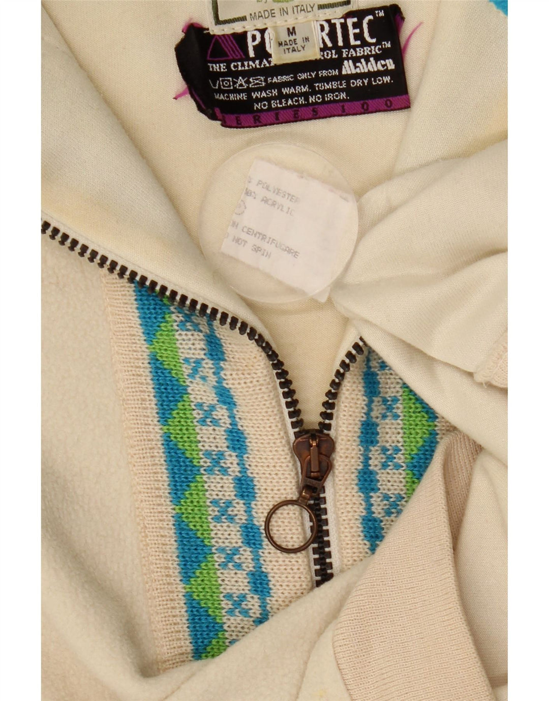 Maglione in pile da uomo Silvy Polartec con zip e collo in poliestere Fair Isle beige medio