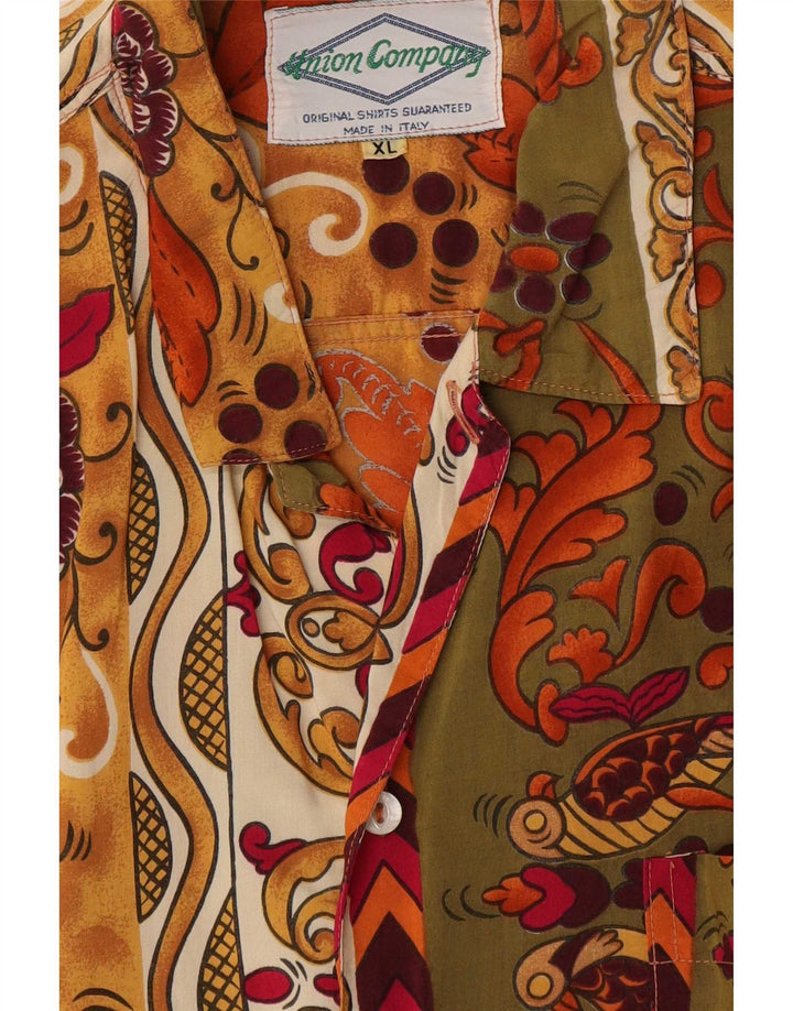 Camicia a maniche corte alta da uomo vintage XL floreale multicolore