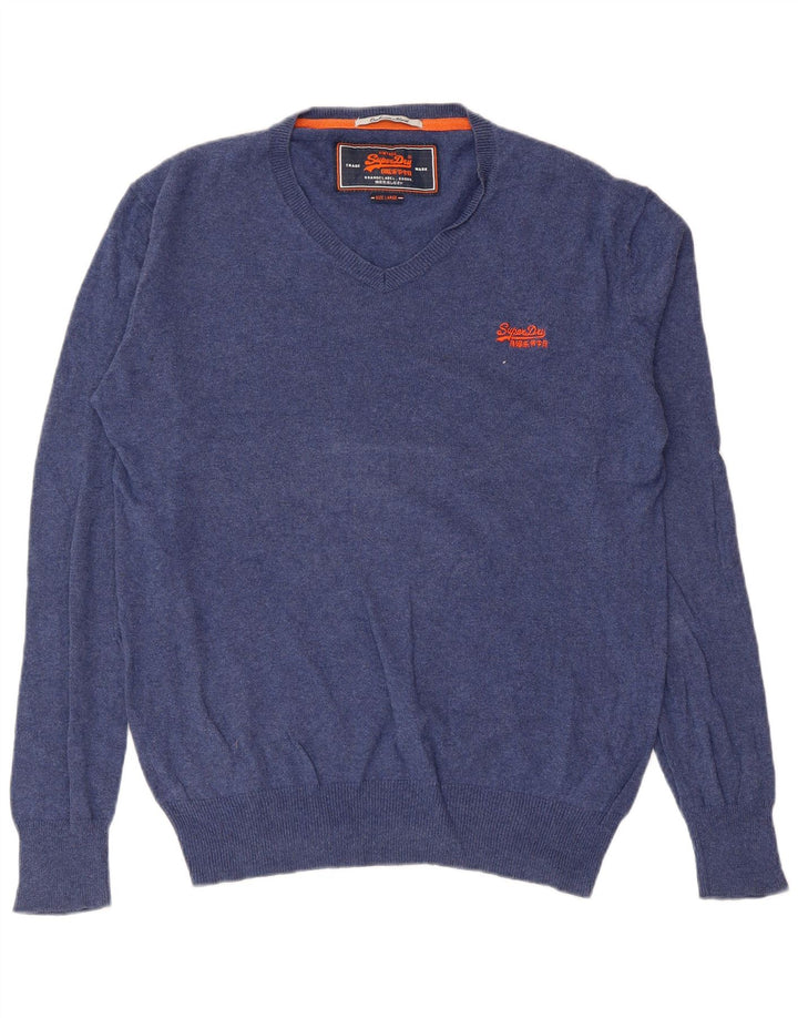 Maglione da uomo con scollo a V Superdry, grande cotone blu