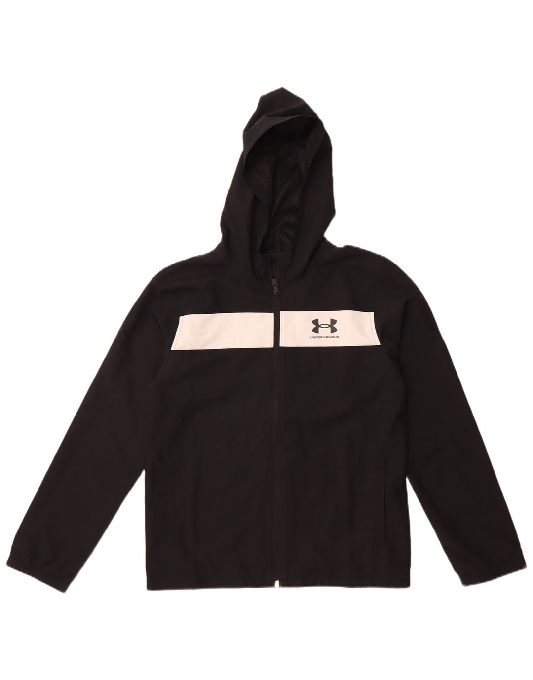 Giacca antipioggia con cappuccio da ragazzo Under Armour 11-12 anni Large Black Colourblock