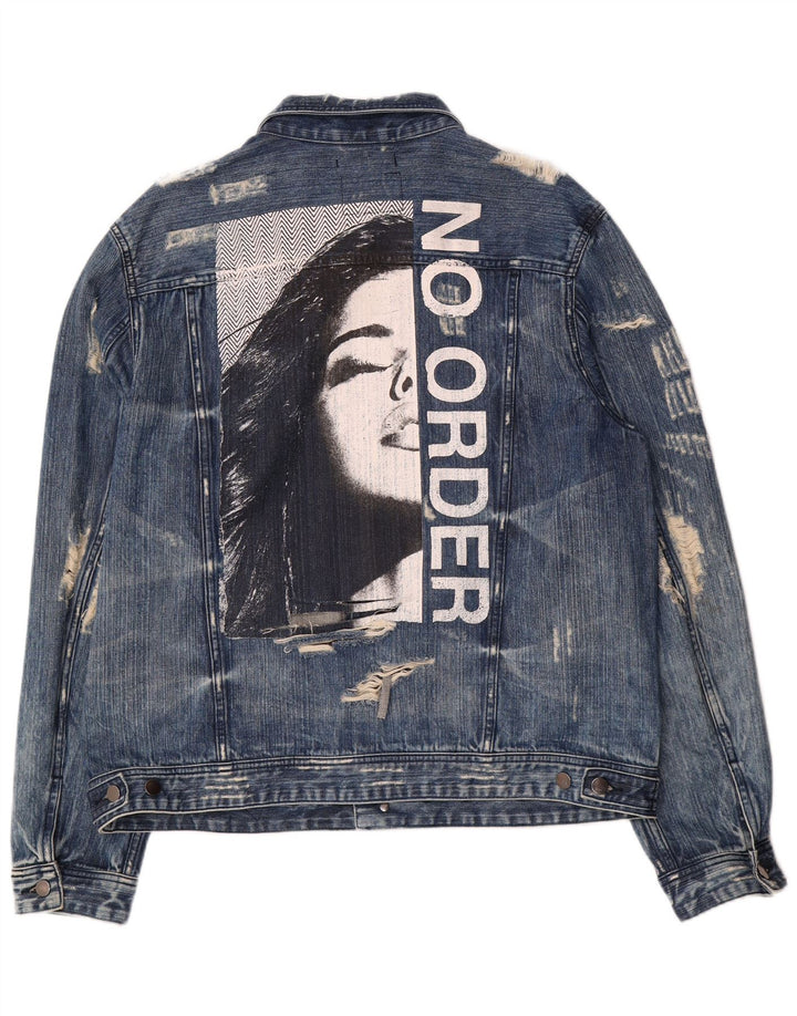 Guess Giacca da uomo in denim effetto invecchiato con grafica Dillon UK 44 2XL Cotone blu