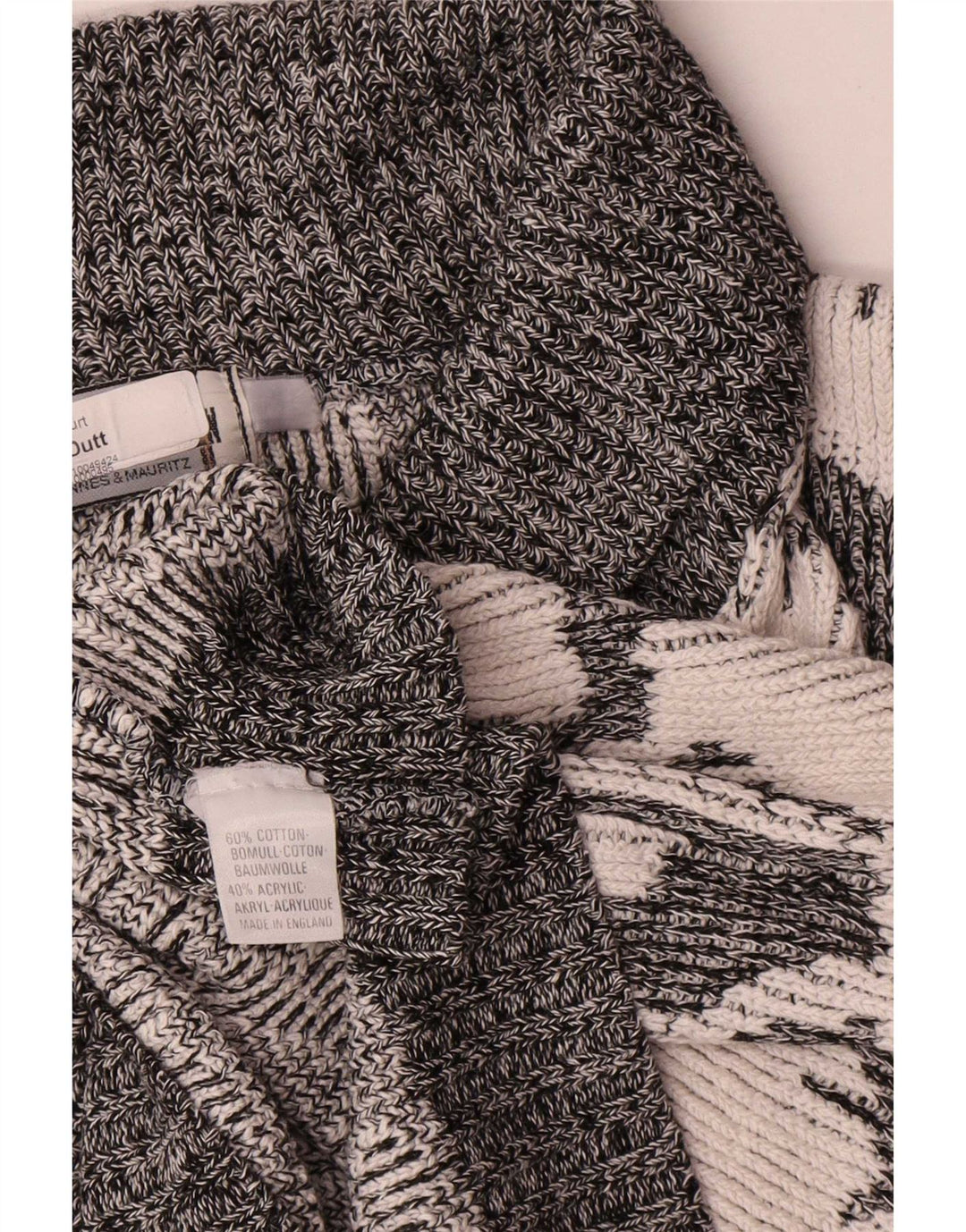 Maglione da uomo vintage con motivo astratto con collo a scialle XL grigio