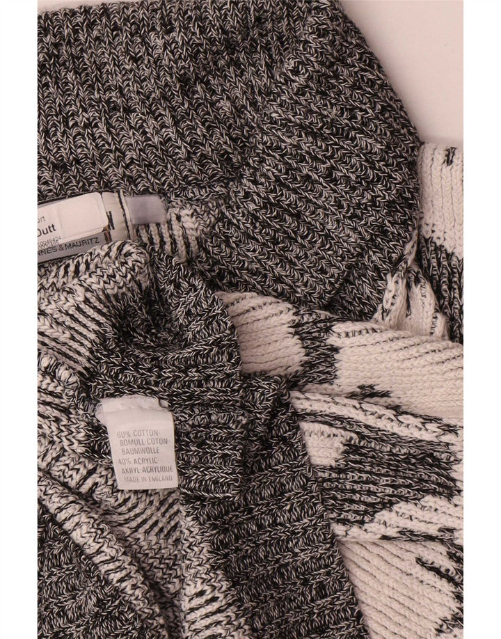 Maglione da uomo vintage con motivo astratto con collo a scialle XL grigio