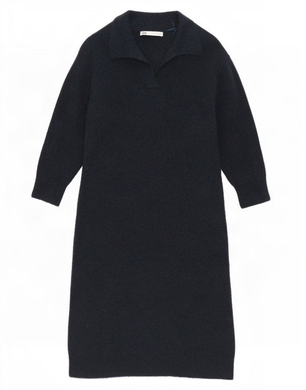 Abito maglione a maniche lunghe da donna Zara UK 10 piccolo in acrilico blu navy