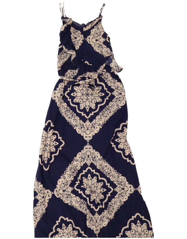Abito maxi con volant da donna Tommy Hilfiger UK 12 medio blu navy Paisley