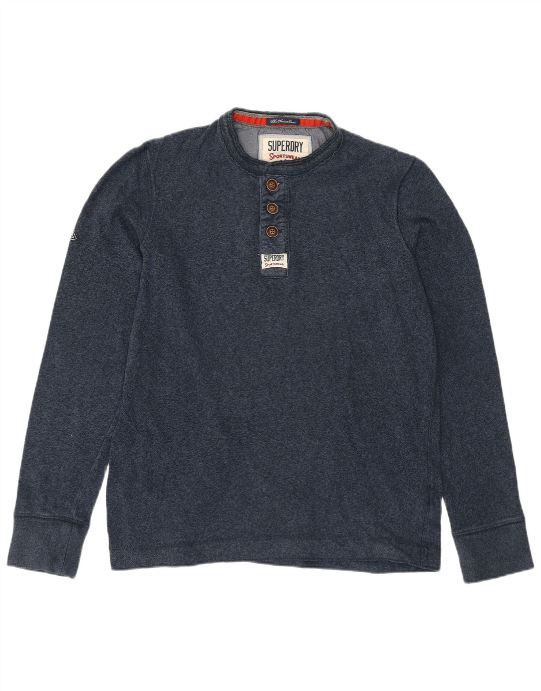 Top da uomo Superdry a maniche lunghe in cotone screziato blu navy medio