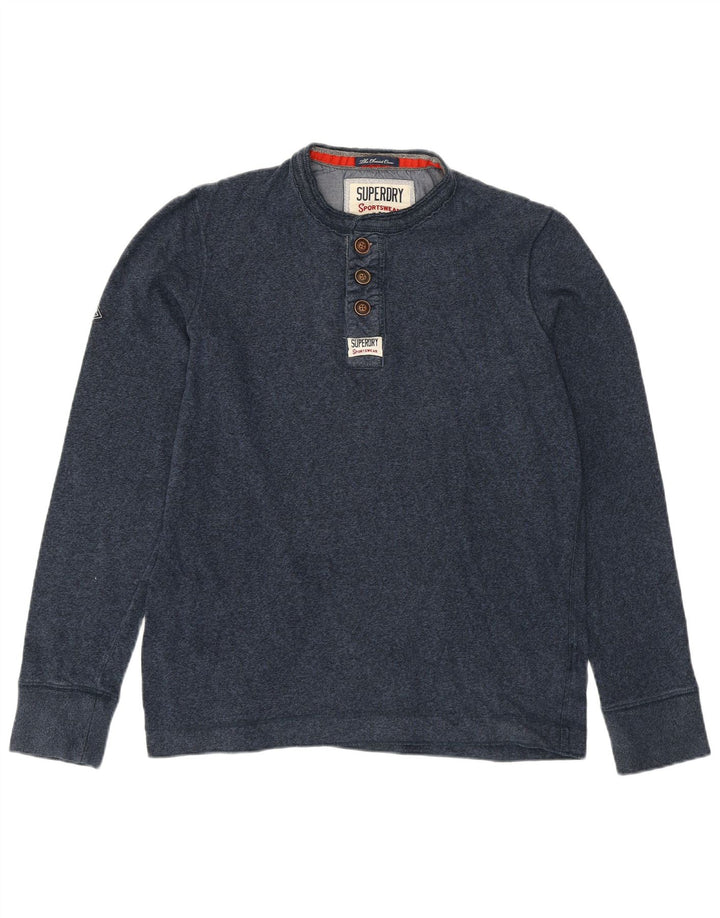 Top da uomo Superdry a maniche lunghe in cotone screziato blu navy medio
