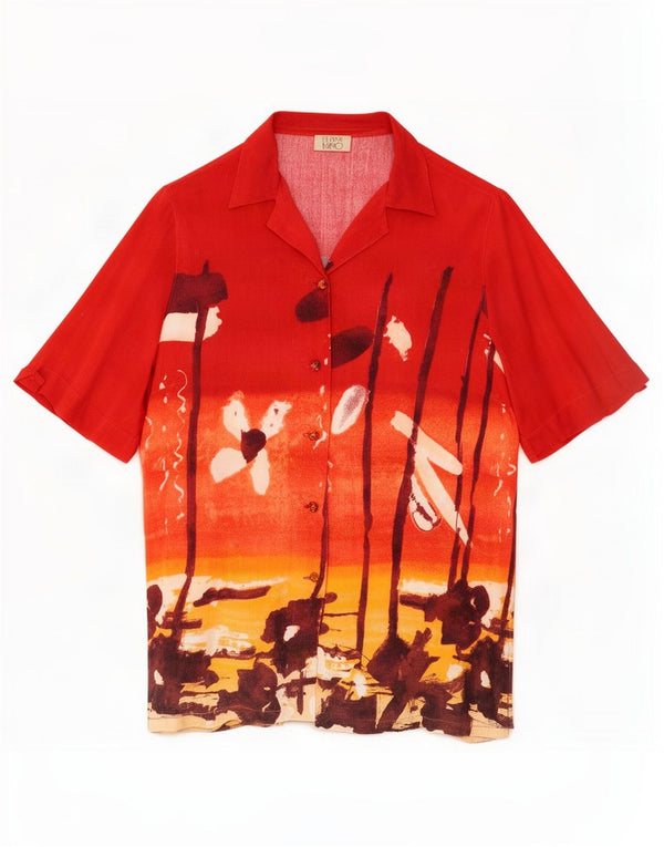 ELENA MIRO Camicia hawaiana a maniche corte lunga da donna UK 26 5XL Rosso floreale