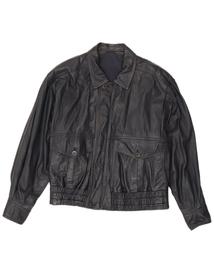 Giacca in pelle bomber da uomo La Matta UK 38 Pelle media blu navy