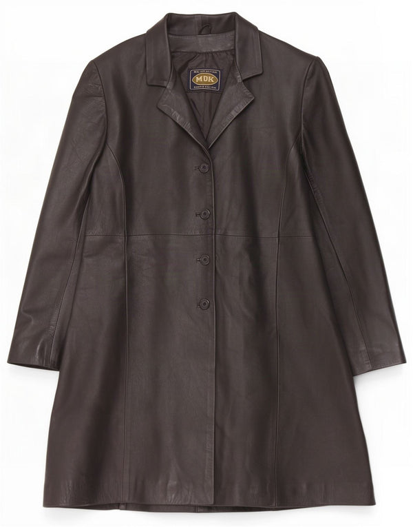 Cappotto in pelle vintage da donna UK 14 medio nero