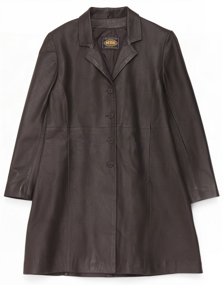 Cappotto in pelle vintage da donna UK 14 medio nero