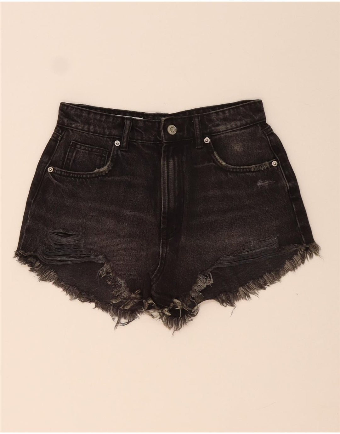 Pantaloncini in denim invecchiato ZARA da donna EU 34 2XS W24 neri