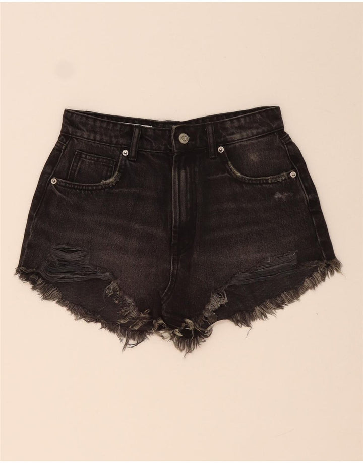 Pantaloncini in denim invecchiato ZARA da donna EU 34 2XS W24 neri