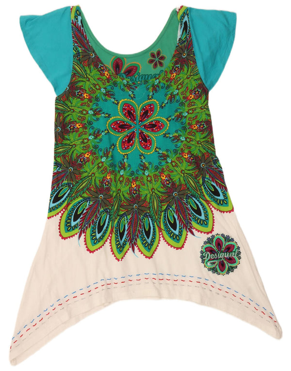 DESIGUAL Top tunica asimmetrica grafica da donna UK 18 XL floreale multicolore
