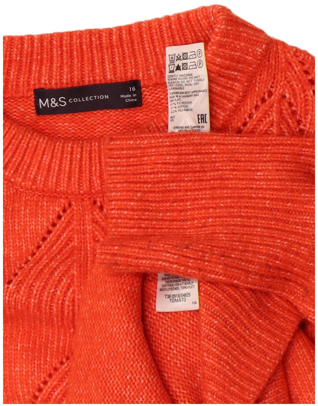 Maglione maglione girocollo da donna Marks & Spencer UK 16 grande arancione
