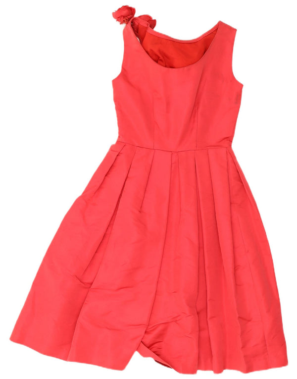 Abito a trapezio pieghettato senza maniche vintage da donna UK 10 piccolo rosso