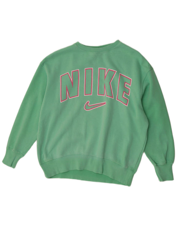 Felpa oversize con grafica Nike da donna, maglione UK 10, piccolo cotone verde