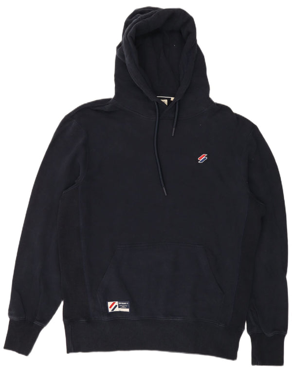 SUPERDRY Mens Hoodie Jumper Large Navy Blue Cotton