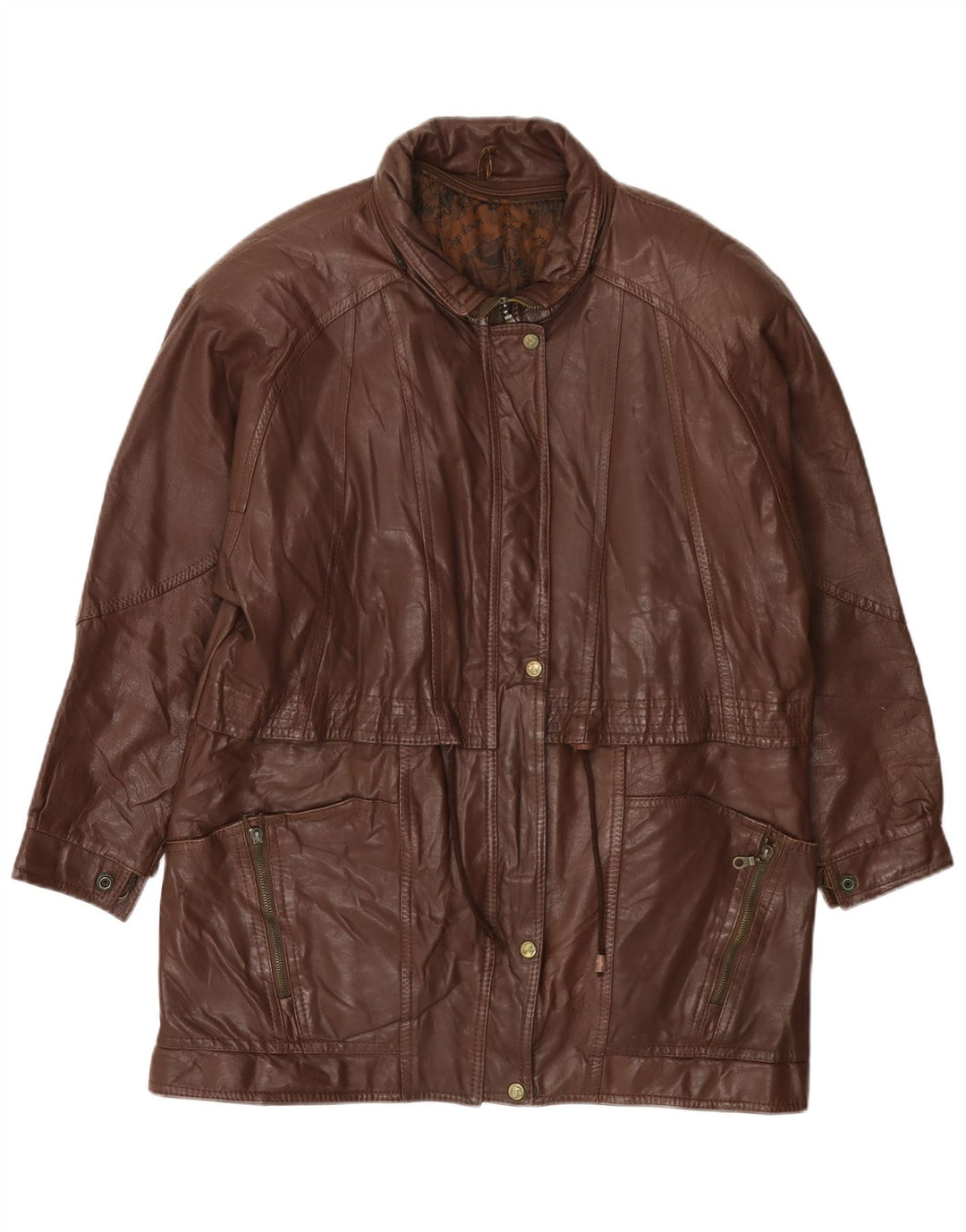 Cappotto in pelle da donna VINTAGE UK 14 grande marrone