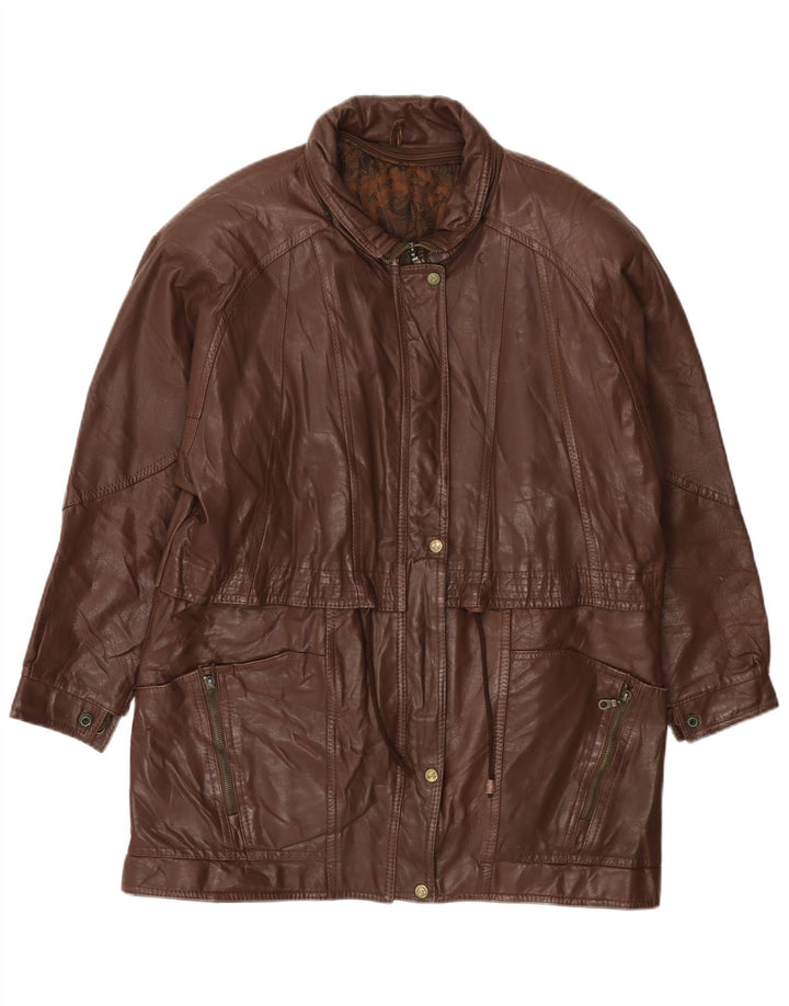 Cappotto in pelle da donna VINTAGE UK 14 grande marrone