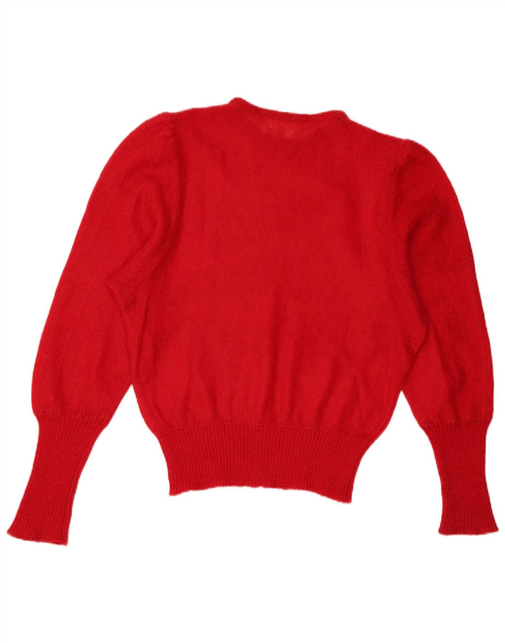 Maglione maglione vintage da donna con scollo a barca UK 12 rosso medio