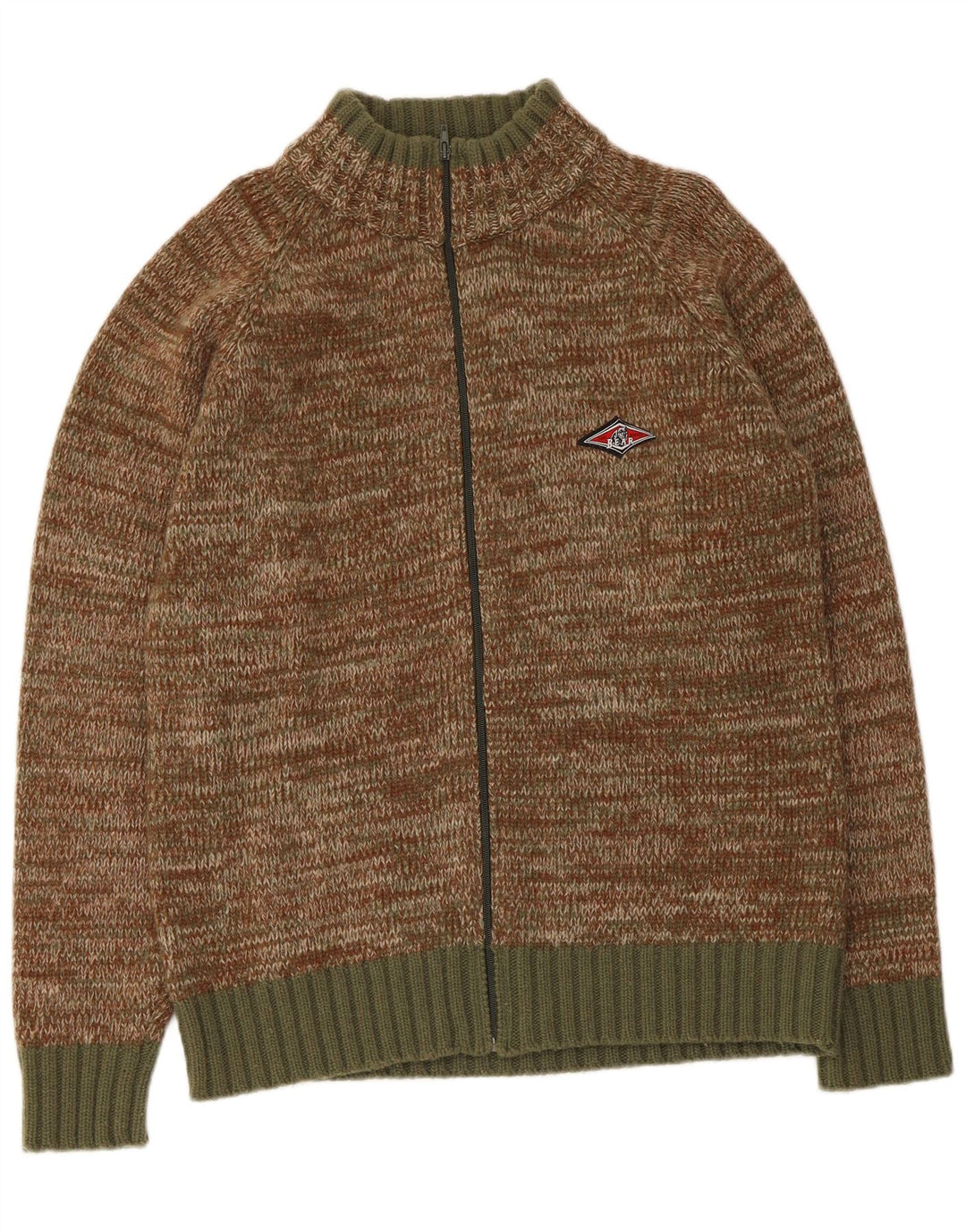 Maglione cardigan da uomo Bear, grande lana screziata color kaki