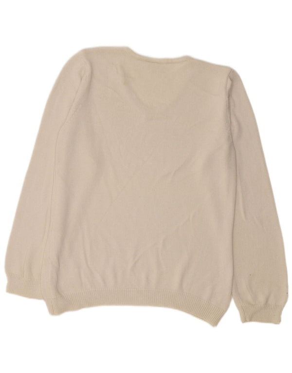 Maglione maglione vintage da donna con scollo a V UK 14 floreale bianco medio