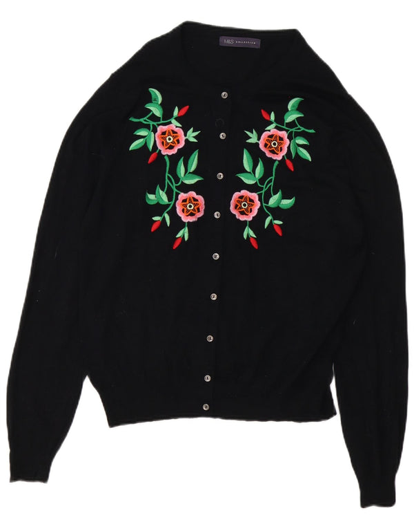 Maglione cardigan da donna Marks & Spencer UK 14 Grande viscosa floreale nera