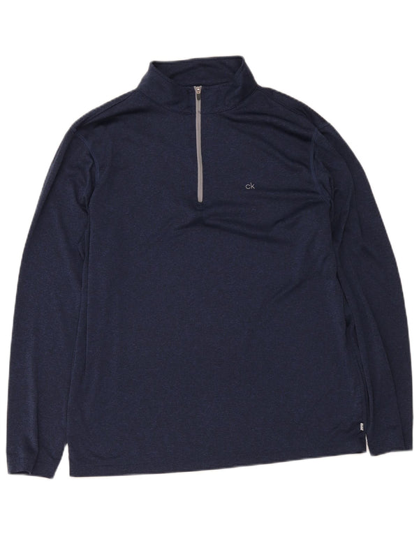 Calvin Klein Uomo Golf Zip Neck Pullover Tuta Top Large Blu Navy