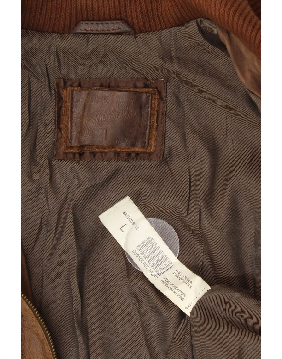 Giubbotto bomber in pelle da donna Bershka UK 14 grande in pelle marrone