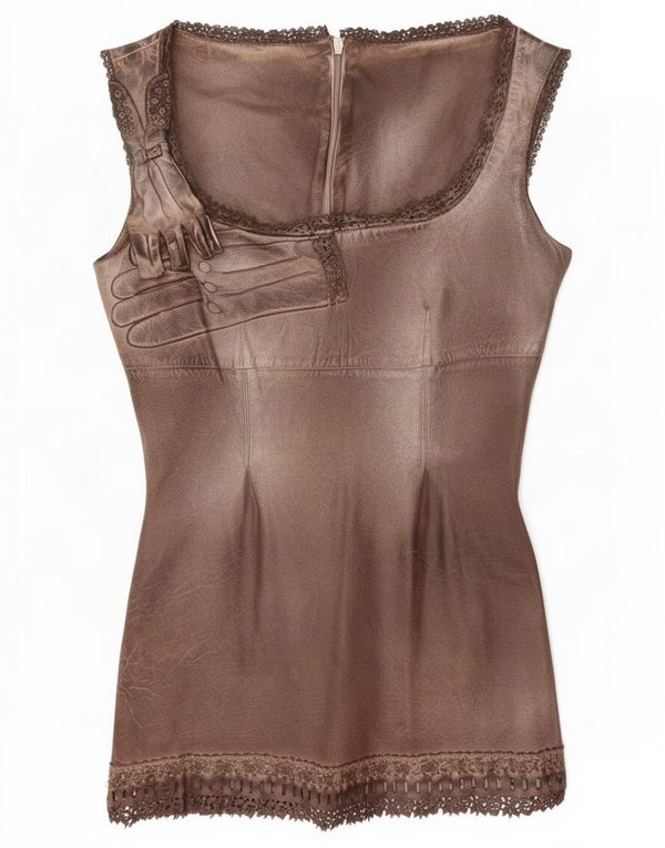 Camicetta vintage senza maniche da donna UK 8 Small Marrone