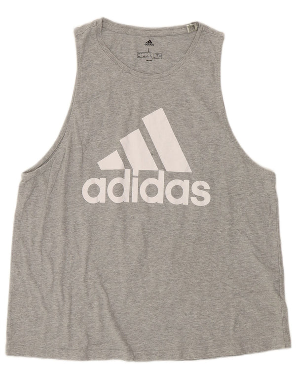 Canottiera grafica da donna Adidas UK 16/18 Large Grey Cotton Sports