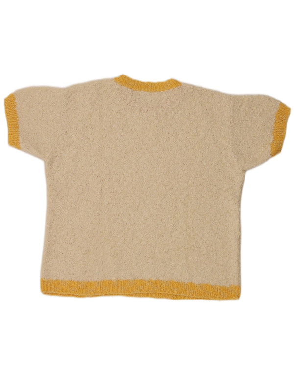 Maglione maglione girocollo da donna vintage UK 14 grande blocco colore beige