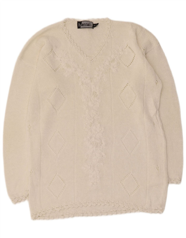 Maglione da donna con scollo a V Hannah, taglia unica, ramiè bianco