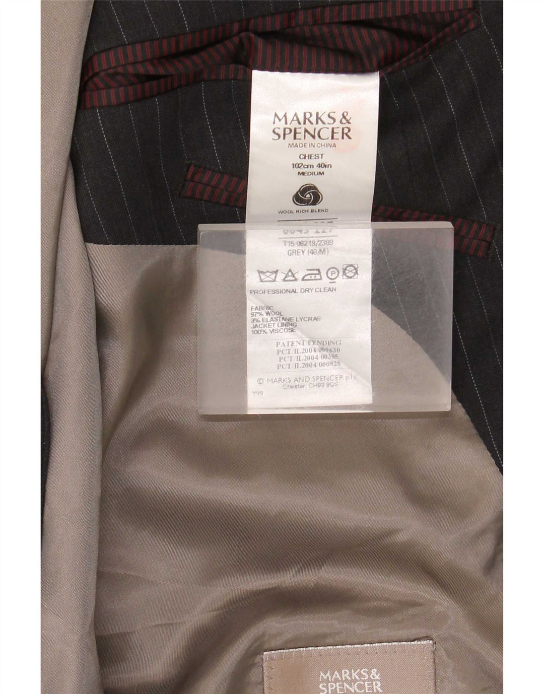 Giacca blazer a 2 bottoni da uomo Marks & Spencer UK 40 gessato grigio medio
