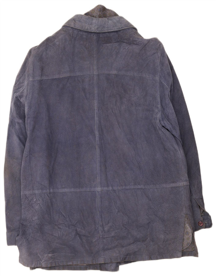 Giacca vintage in pelle scamosciata da uomo IT 46 grande blu navy