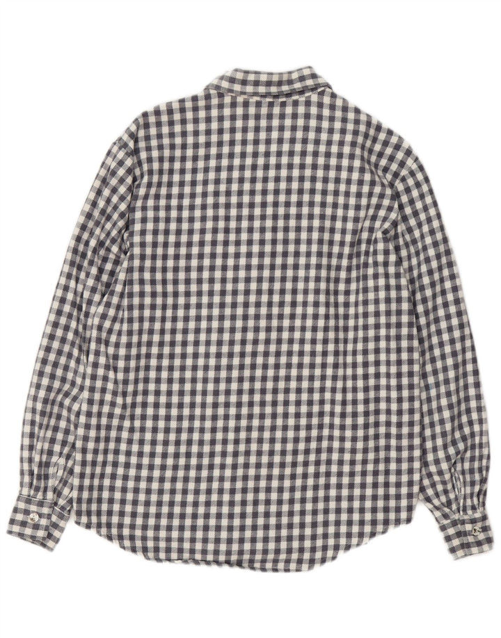 Camicia di flanella oversize da donna vintage con orsacchiotto UK 10 piccolo percalle grigio