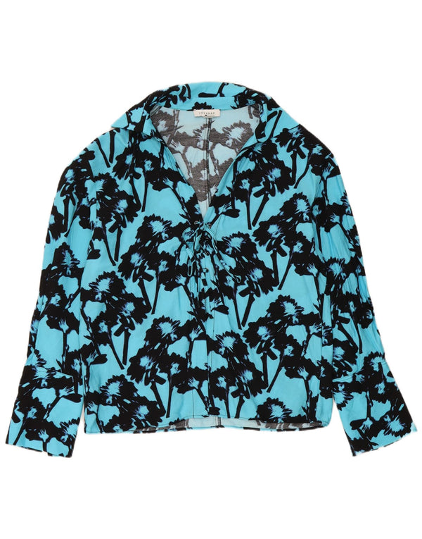 Camicetta da donna vestibilità ampia Topshop UK 10 piccola viscosa floreale blu