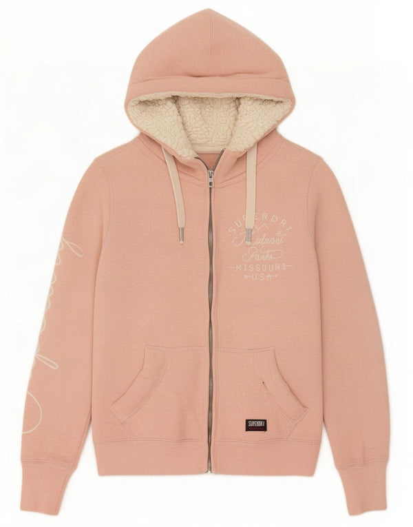 Felpa con cappuccio e zip grafica da donna Superdry UK 14 Poliestere rosa medio