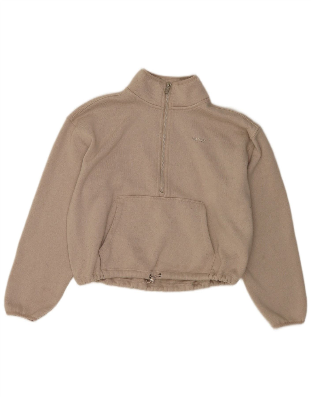 Dkny Donna Felpa Corta Oversize con Collo con Zip Maglione UK 14 Medio Bianco