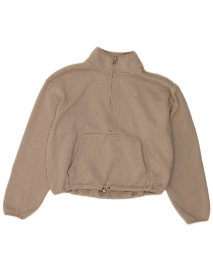 Dkny Donna Felpa Corta Oversize con Collo con Zip Maglione UK 14 Medio Bianco
