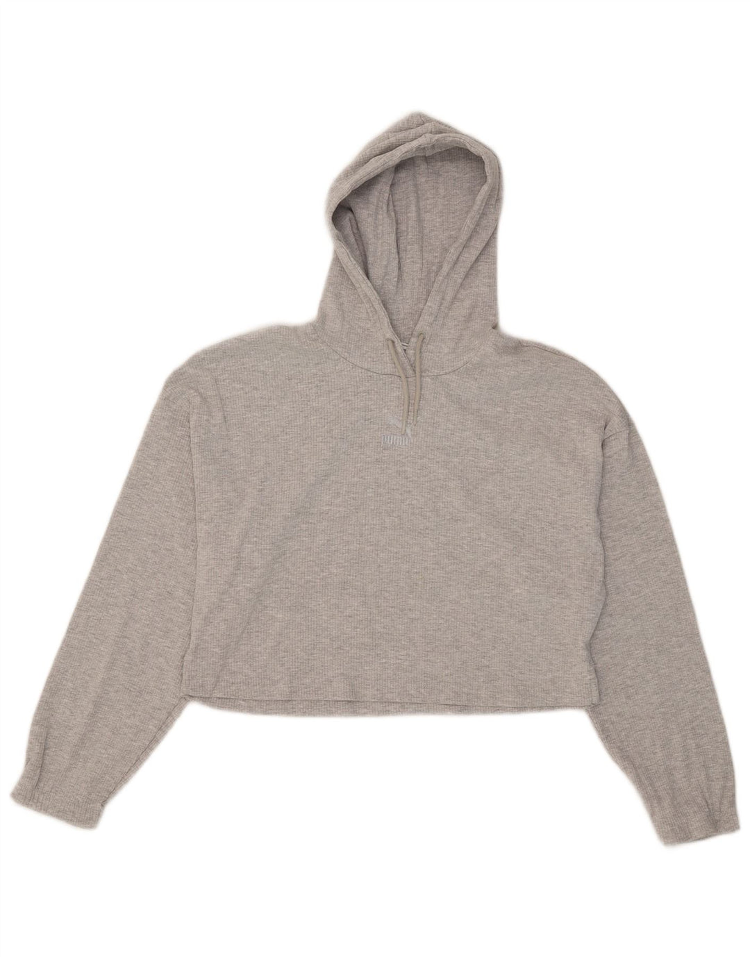 Felpa con cappuccio oversize corta da donna Puma UK 14 Cotone grigio medio
