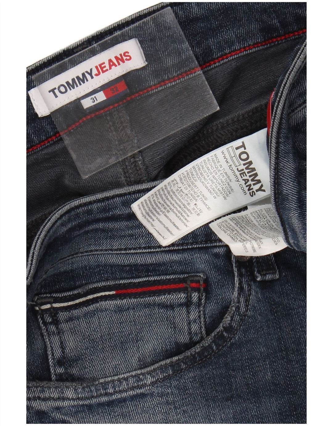 TOMMY HILFIGER Jeans slim effetto consumato da uomo W31 L32 cotone blu