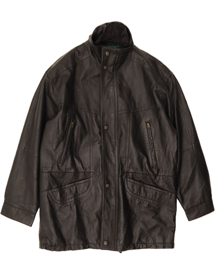 M. FLUES Mens Leather Coat IT 54 2XL Black Leather Vintage M. Flues and Second-Hand M. Flues from Messina Hembry 