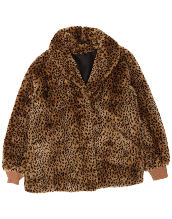 Giacca vintage da donna in pelliccia sintetica UK 12 con stampa animalier marrone medio