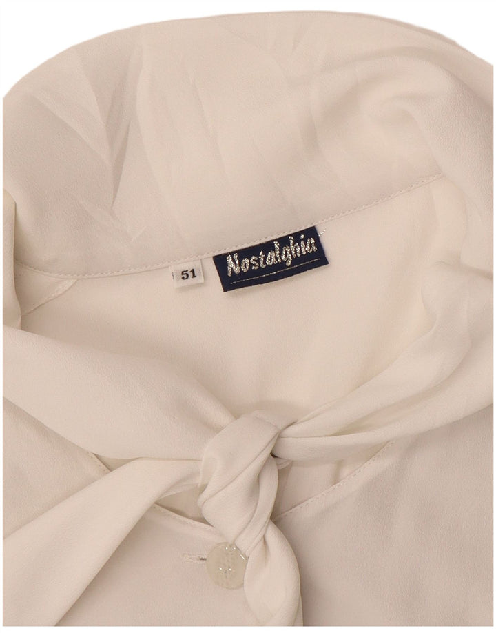 Camicetta vintage da donna con cravatta sul davanti IT 51 XL bianco sporco