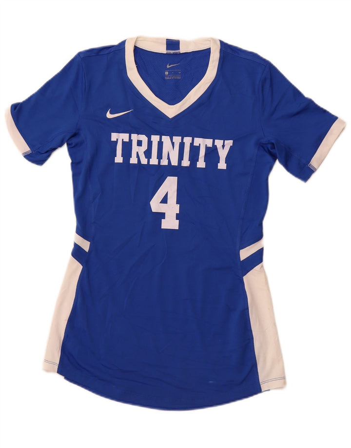 NIKE T-shirt grafica da donna Top UK 10 Small Blu Colourblock Poliestere