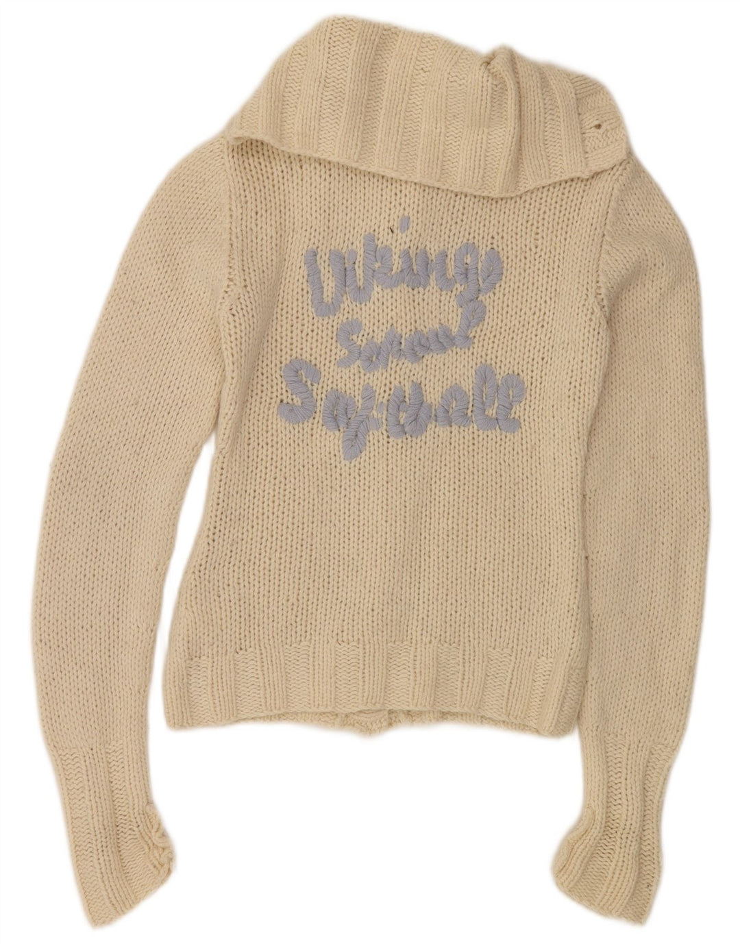 Maglione cardigan grafico da donna Replay UK 10 piccolo lana bianco sporco